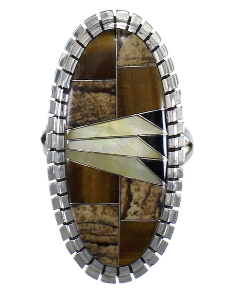 Southwest Sterling Silver Multicolor Jewelry Ring Size 5-3/4 YS59165